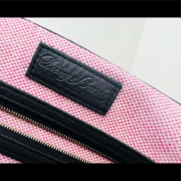 Dooney & Bourke Black Pebble Grain Leather Satchel Signature Design Canvas Lined - Picture 7 of 12